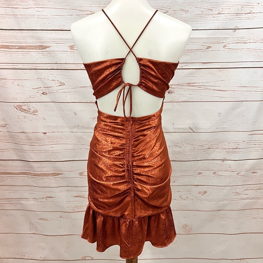 Astr Cinched Open Back Satin Copper Rust Floral R… - image 4